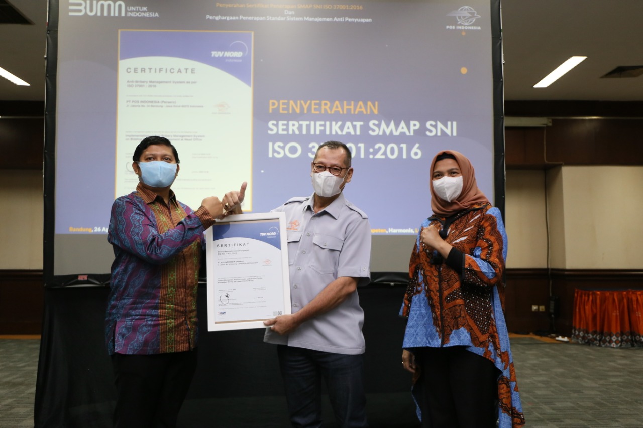 Pos Indonesia Raih SNI Sistem Manajemen Anti Penyuapan
