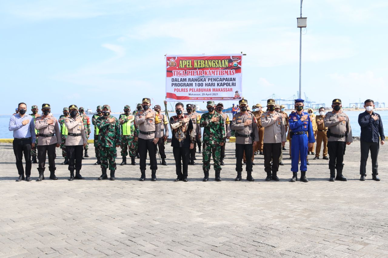 Apel Tiga Pilar Polres Pelabuhan Makassar dalam Pencapaian Program 100 hari Kapolri serta Cegah Penularan Covid-19