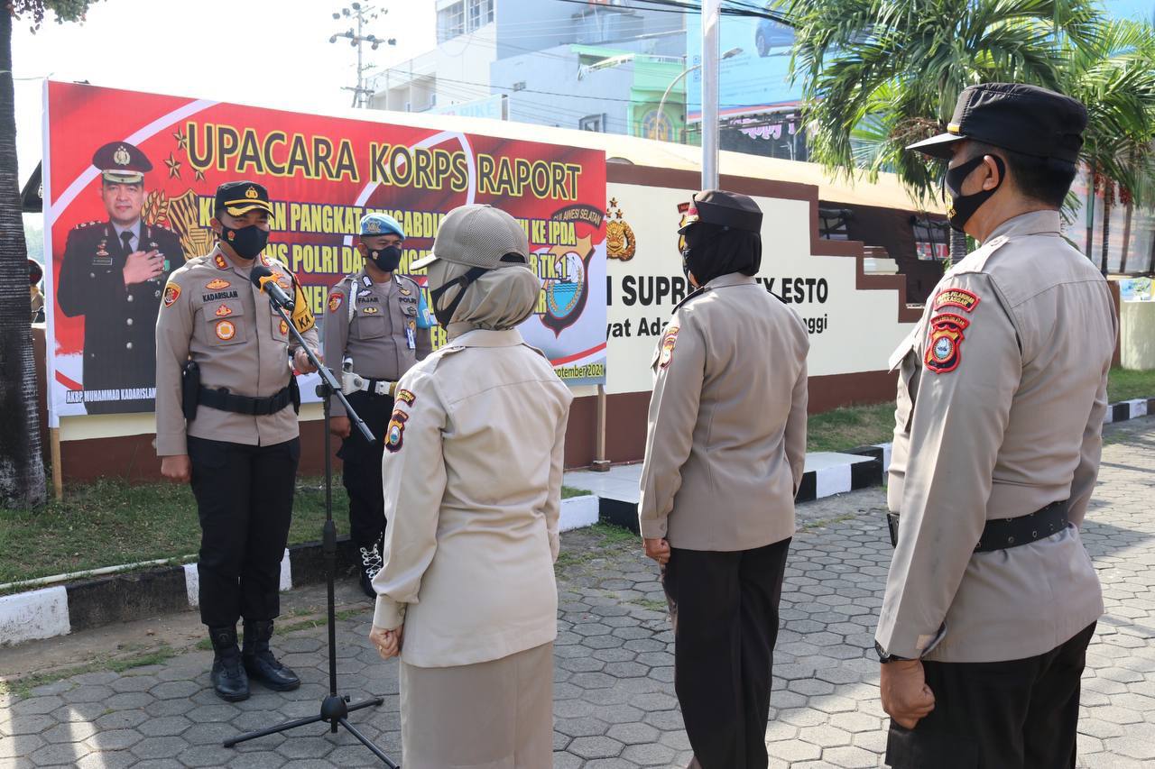 Kapolres AKBP Kadarislam Pimpin Upacara Korps Raport Kenaikan Pangkat TMT 1 Oktober 2021