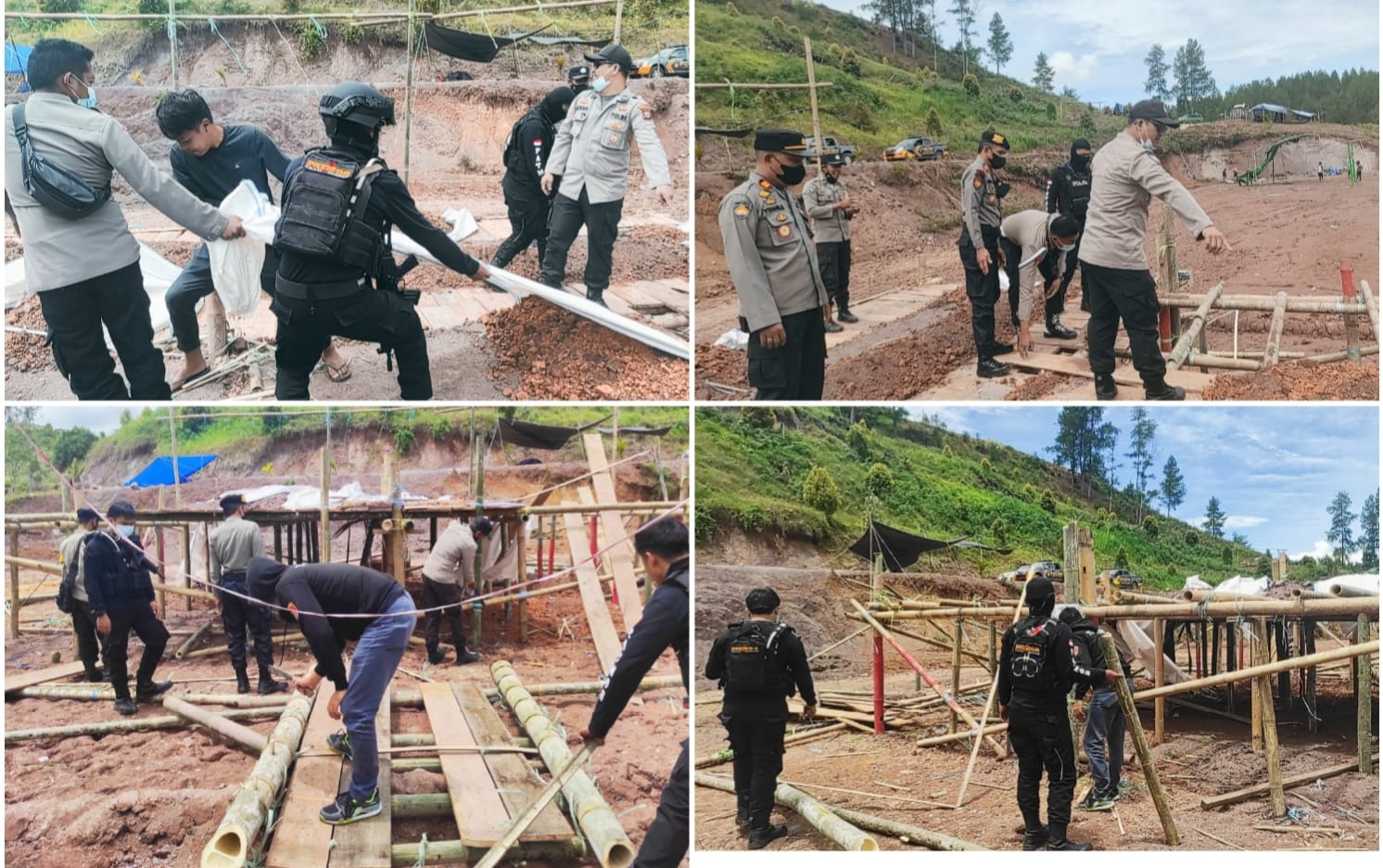 Personel Gabungan Polres Tana Toraja Bongkar Gelanggang Sabung Ayam di Uluwai