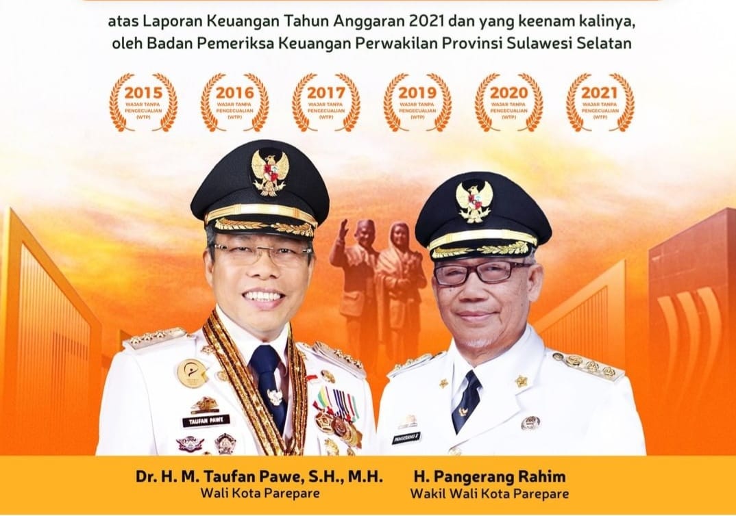 Pemkot Parepare Kembali Raih Opini Wajar Tanpa Pengecualian TA 2021