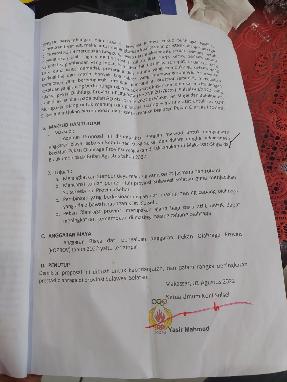 Beredar Proposal Palsu  Permintaan Bantuan Porprov