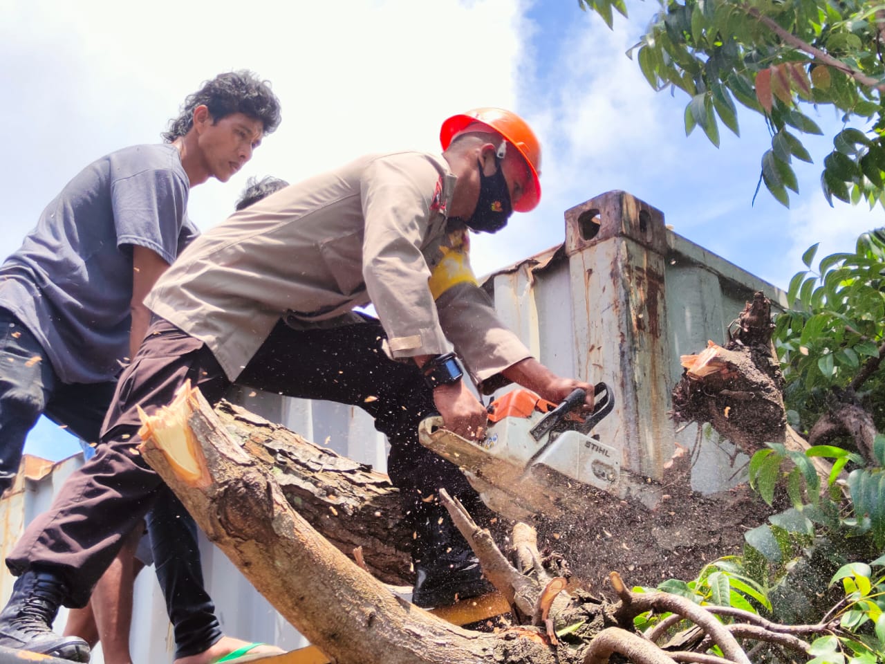 Tim SAR Brimob Bone Respons Cepat Evakuasi Truk Kontainer Tertimpa Pohon