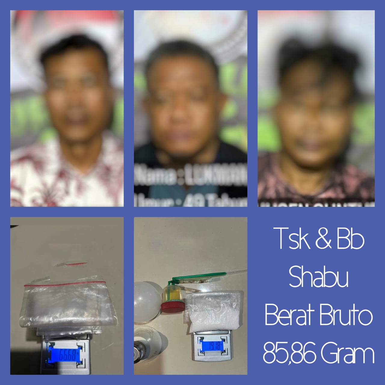 Tiga Pengedar Sabu Jaringan Malaysia Dibekuk Satnarkoba Polrestabes Makassar