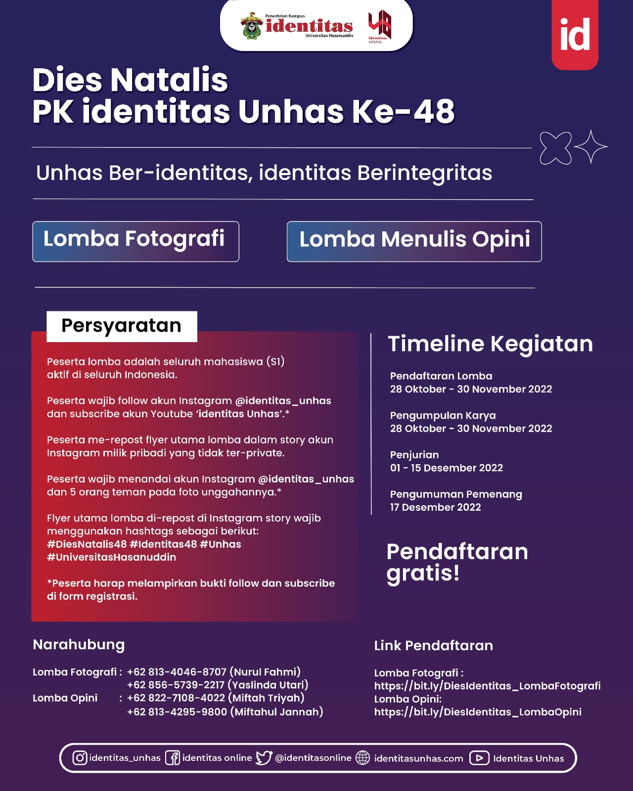 PK Identitas Unhas Gelar Lomba Tingkat Nasional, Gratis!