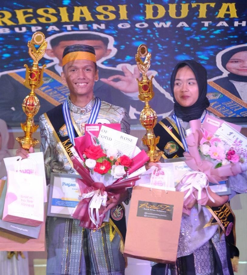 IST DUTA GENRE -- Abrar dan Naila sebagai juara 1 dalam Apresiasi Duta Genre Gowa 2024.