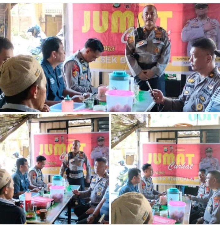 JUMAT CURHAT -- Kapolsek Bontoala bersama jajarannya melaksanakan Jumat Curhat di Warkop Aco, Jalan Tinumbu.