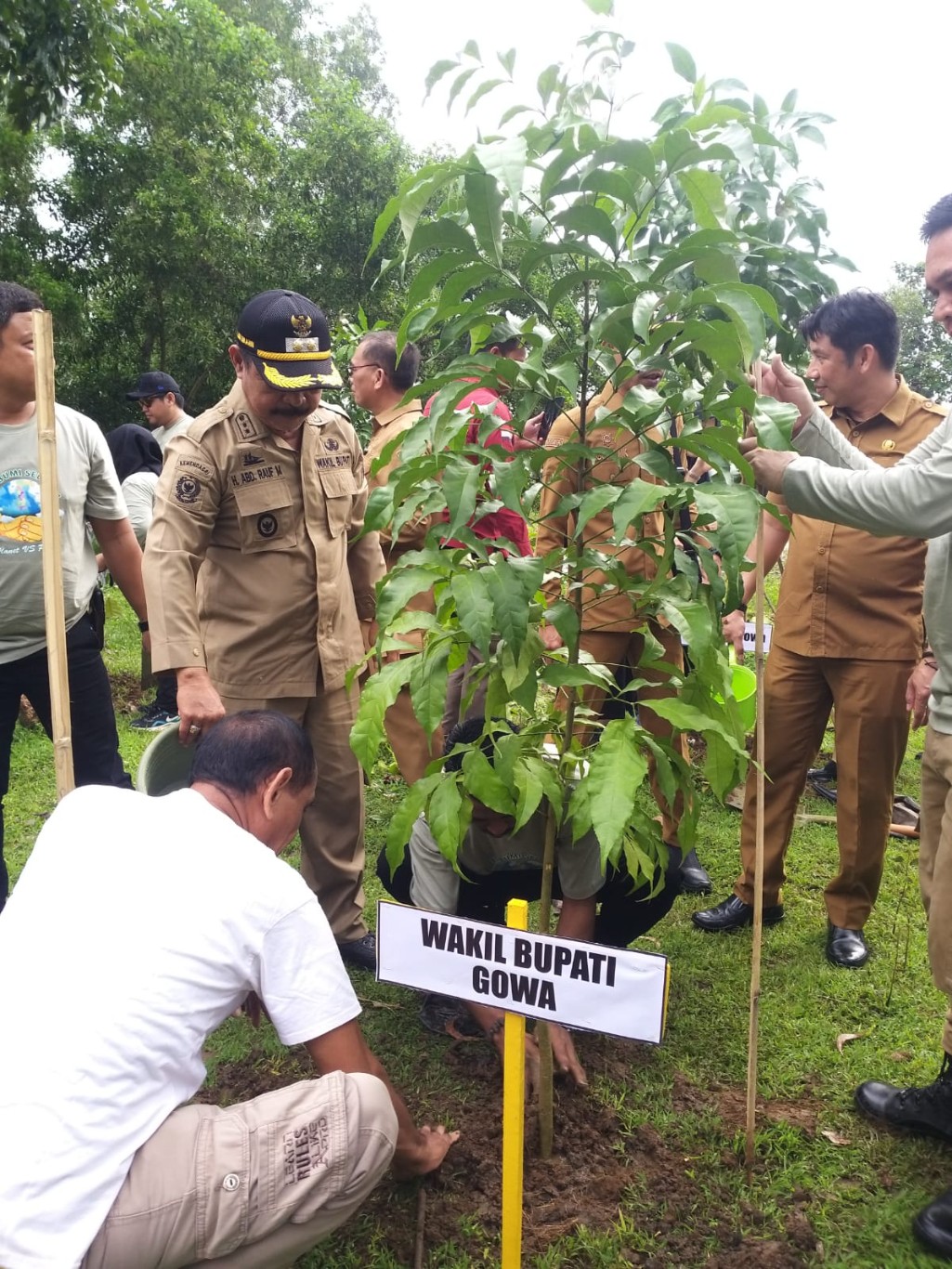 BKM/SAR TANAM -- Wabup Gowa, Abdul Rauf Malaganni dan ratusan ASN Pemkab Gowa menanam pohon di kawasan Danau Mawang Bontomarannu. 