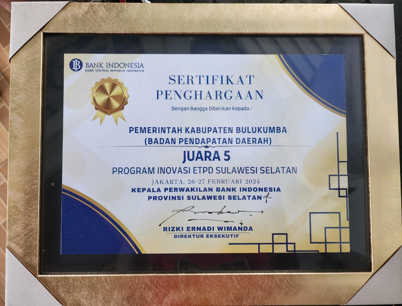 PROGRAM -- Penghargaan BI yang diterima Pemkab Bulukumba melalui Bapenda. Berikut salah satu program yang mengantarkan Bapenda meraih penghrgaan BI 
