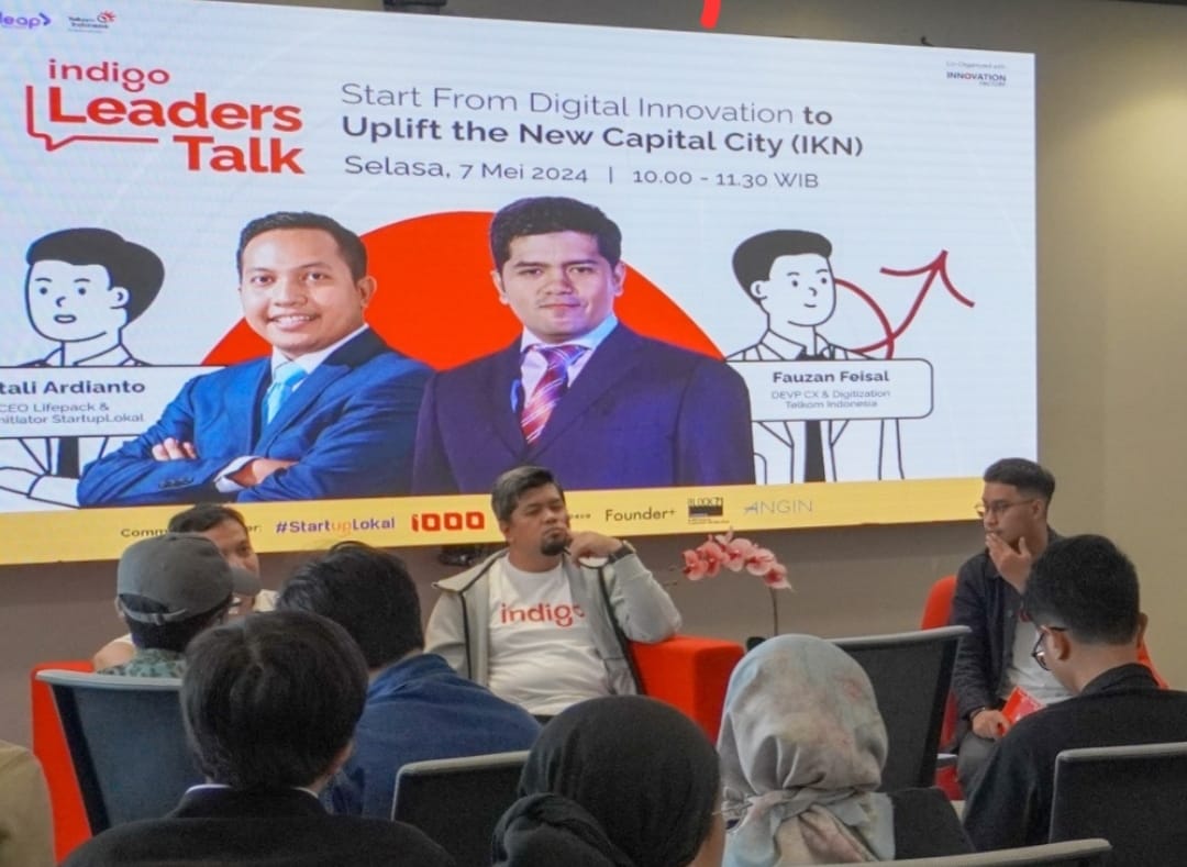 DISKUSI INDIGO -- CEO Lifepack & Co-Initiator Startup Lokal, Natali Ardianto (paling kiri) dan Deputy EVP CX & Digitalization Telkom, Fauzan Feisal (tengah) dalam sesi diskusi Indigo Leaders Talk dan Startup Clinic bertajuk 'Start from Digital Innovation to Uplift the New Capital City (IKN)', beberapa waktu lalu.