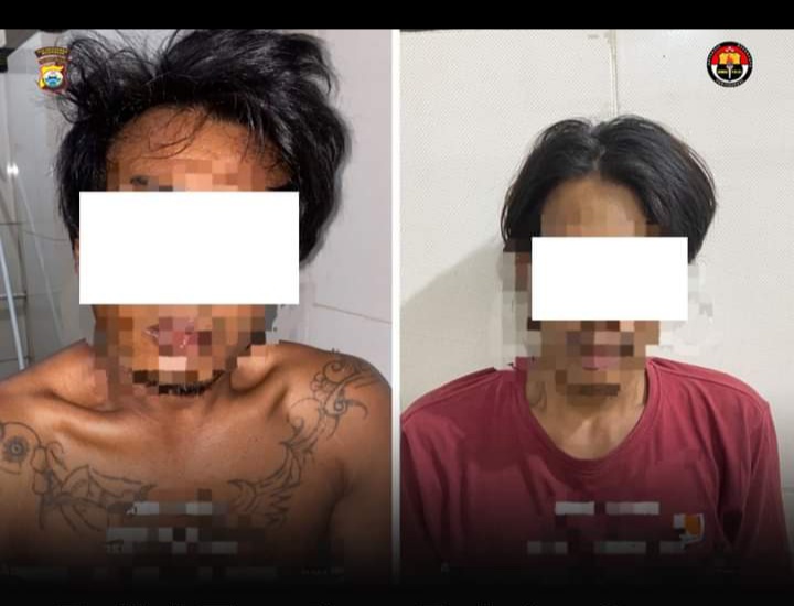 JAMBRET -- Dua pelaku jambret di Jalan Ir Sutami ketika diamankan di Polsek Tamalanrea.