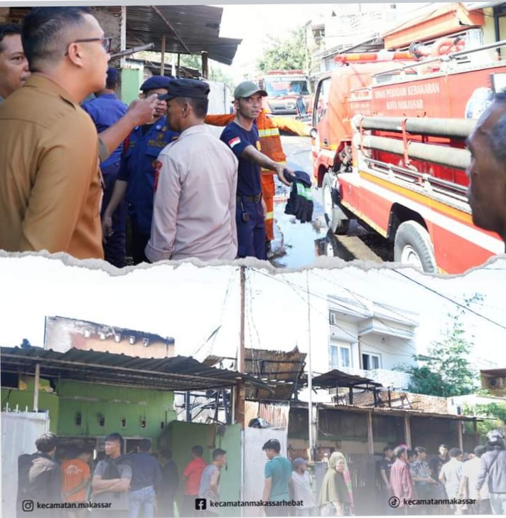 LOKASI KEBAKARAN -- Suasana di lokasi kebakaran, Jalan Titang, RT 01 RW 03, Kelurahan Barana, Kecamatan Makassar. Terjadinya kebakaran di sejumlah tempat di wilayah hukum Polrestabes Makassar telah mengundang keprihatinan dari Kapolrestabes Makassar.