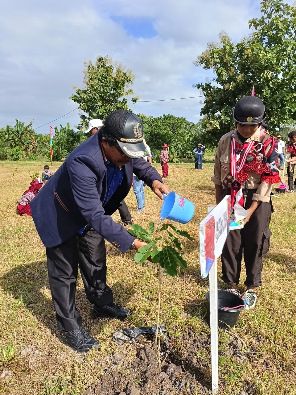 TANAM POHON -- Ketua Komisi II DPRD Wajo H Sudirman Meru mewakili Ketua DPRD melakukan penanaman pohon di Desa Waetuo, Kecamatan Tanasitolo, Kabupaten Wajo, Rabu (5/6). 