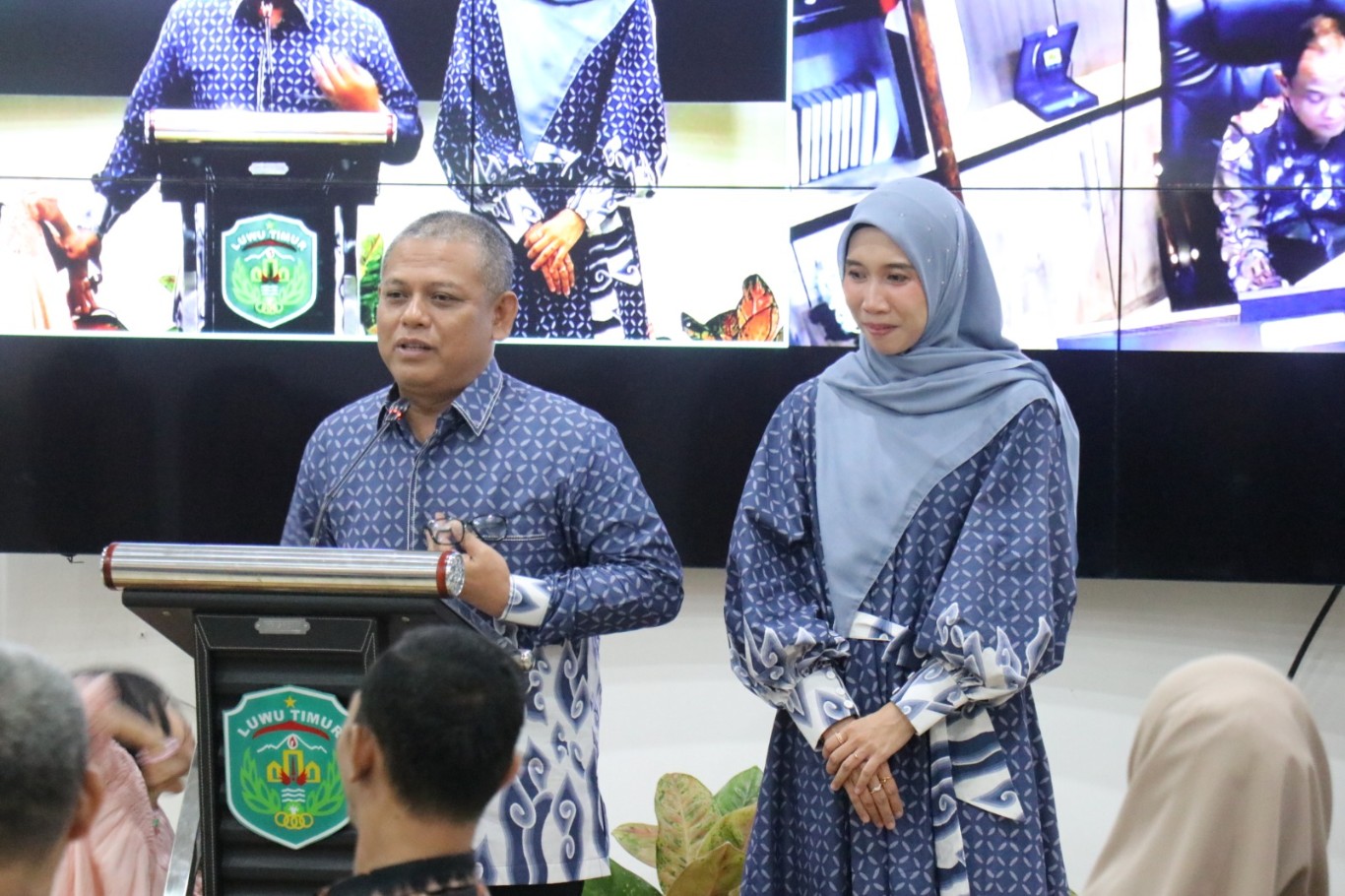 RAMAH TAMAH -- Bupati Luwu Timur, H. Budiman bersama Wabup Mochammad Akbar A Leluasa menghadiri acara ramah tamah Kepala Kejaksaan Negeri Luwu Timur, Budi Nugraha di Aula Rujab Bupati Lutim, Jumat (12/7O malam.