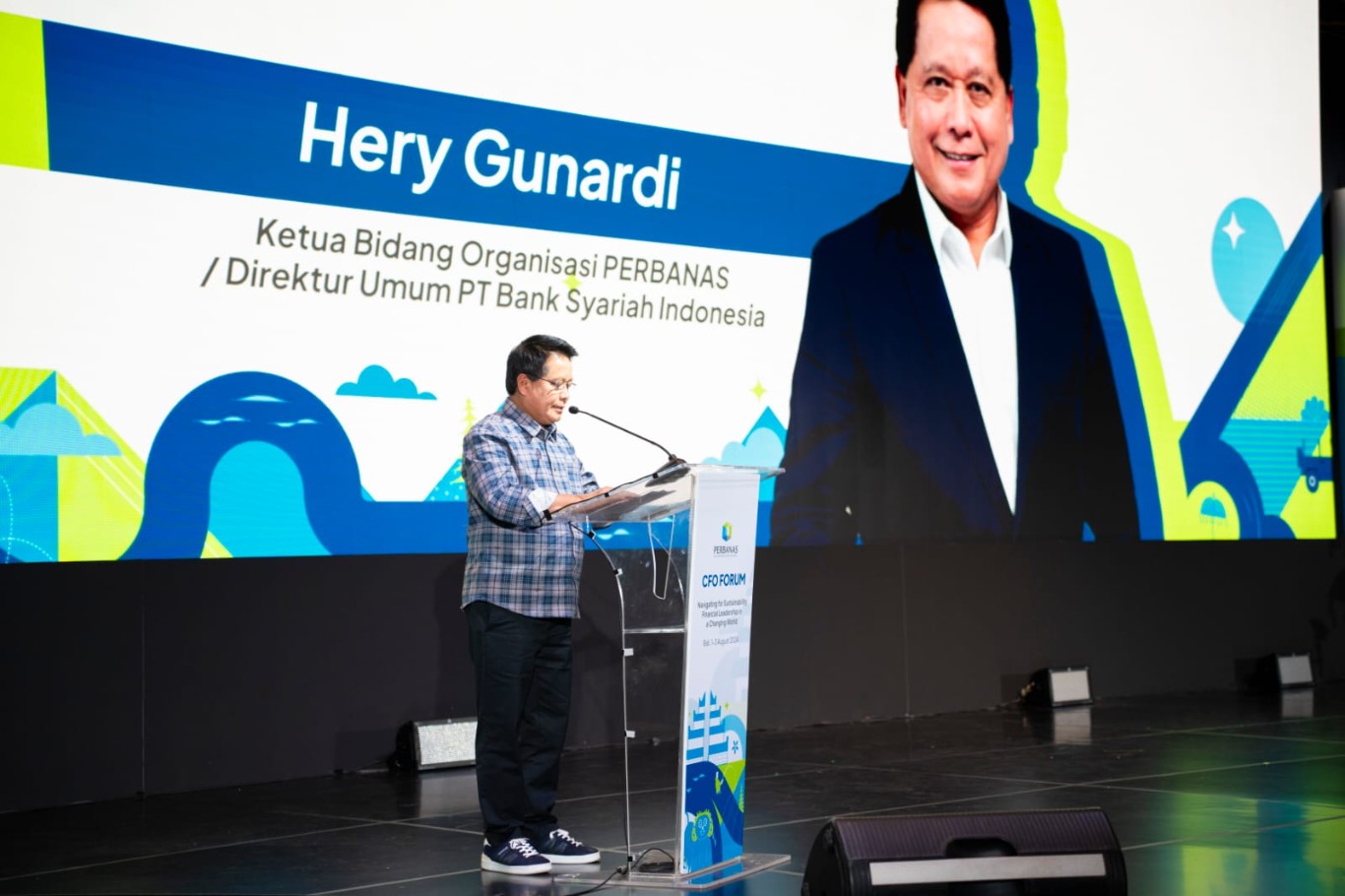 Ketua Bidang Organisasi Perhimpunan Bank Nasional (PERBANAS) Hery Gunardi dalam acara Welcoming Dinner PERBANAS CFO FORUM II – 2024 di Bali pada Kamis (1/8/2024).