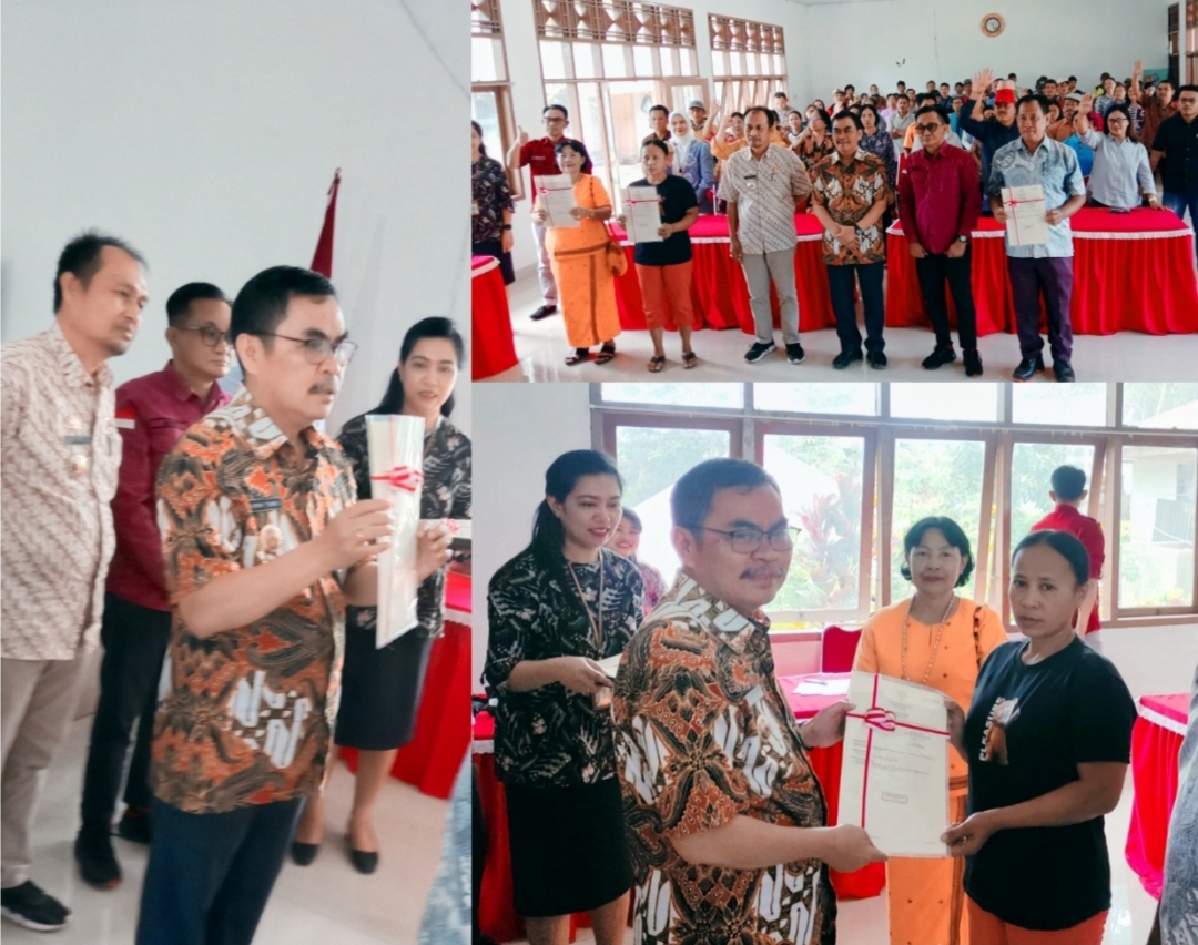 Wakil Bupati (Wabup) Tana Toraja dr Zadrak Tombeg menyerahkan 800 sertifikat kepada warga Kelurahan Leatung, Lembang Tombangdatu, dan Bebo, di aula kantor Camat Sangalla Utara, Kamis (12/9/2024).