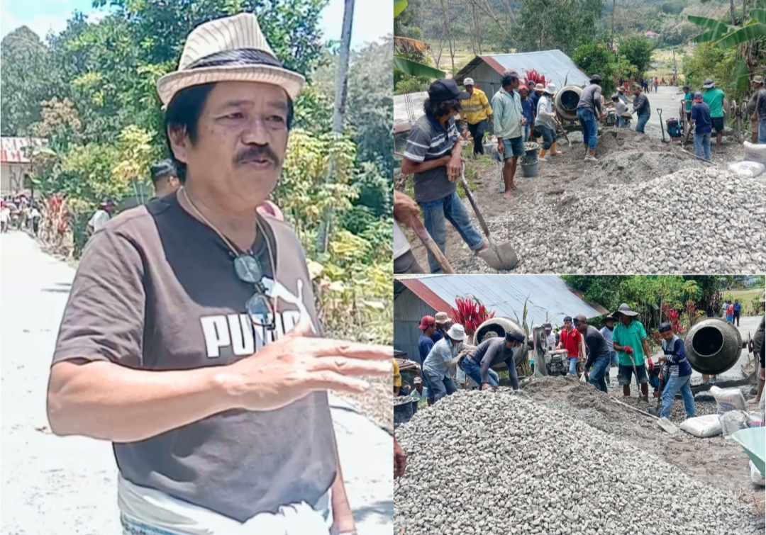 Warga Bo'ne gotong royong membangun jalan beton poros di lingkungannya. Pembangunan jalan beton ini adalah bantuan dari Owner Sinar Kasih. 