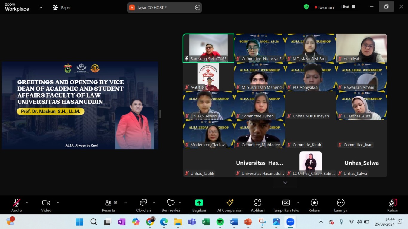 64 Mahasiswa Fakultas Hukum Se-Indonesia Ikuti ALSA Legal Workshop Unhas 2024