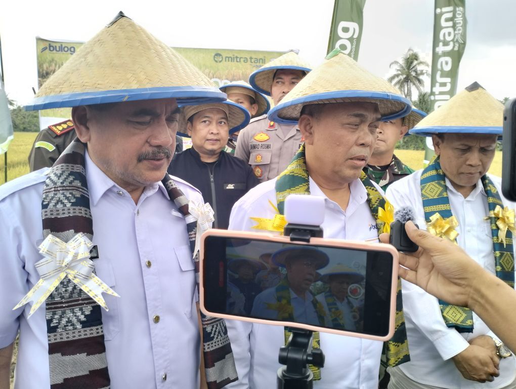 PESTA PANEN -- Wakil Direktur Perum Bulog, Mayjen TNI (Purn) Marga Taufiq menggelar pesta panen bersama Mitra Tani PB Sehati di Dusun Kessi Pute, Desa Passeno, Kecamatan Baranti, Sidrap, Rabu (23/10) kemarin. 
