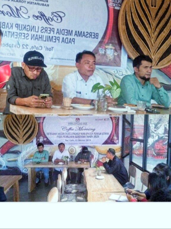 SURAT SUARA -- KPU Torut menggelar konferensi pers terkait dengan diterimanya surat suara Paslon, Selasa (22/10).  Surat suara yangb telah diterima kini sudah masuk gudang logistik KPU Torut.
