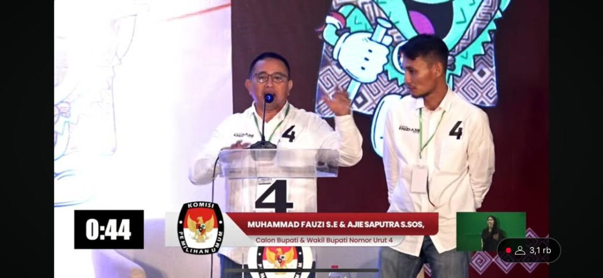 IST
DEBAT KANDIDAT--Pasangan calon bupati dan wakil bupati Luwu Utara Muhammad Fauzi-Adjie Saputra pada debat kandidat yang digelar KPU di Hotel Four Points Makassar, Kamis (31/10) malam 
