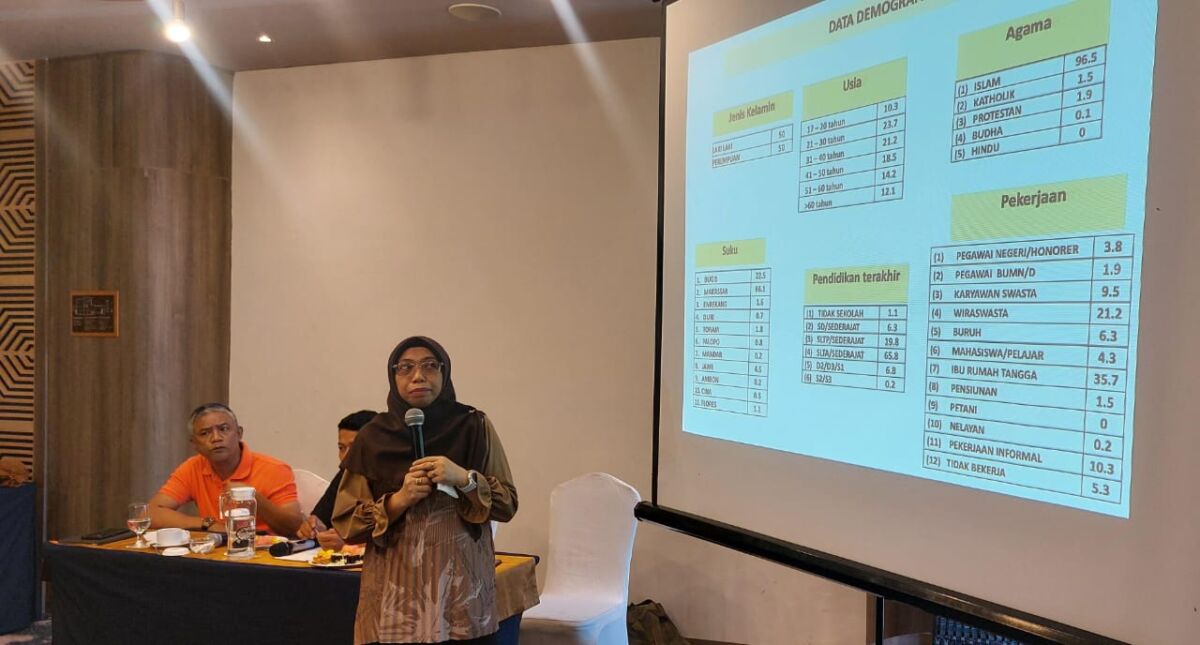 IST
PAPARKAN HASIL--Lembaga Insert Institute Riset dan Data The Indonesia Social Reserach And Training Institute memaparkan hasil survei tingkat keterpilihan atau elektabilitas empat pasangan calon wali kota dan wakil wali kota Makassar, Minggu (3/11). 

