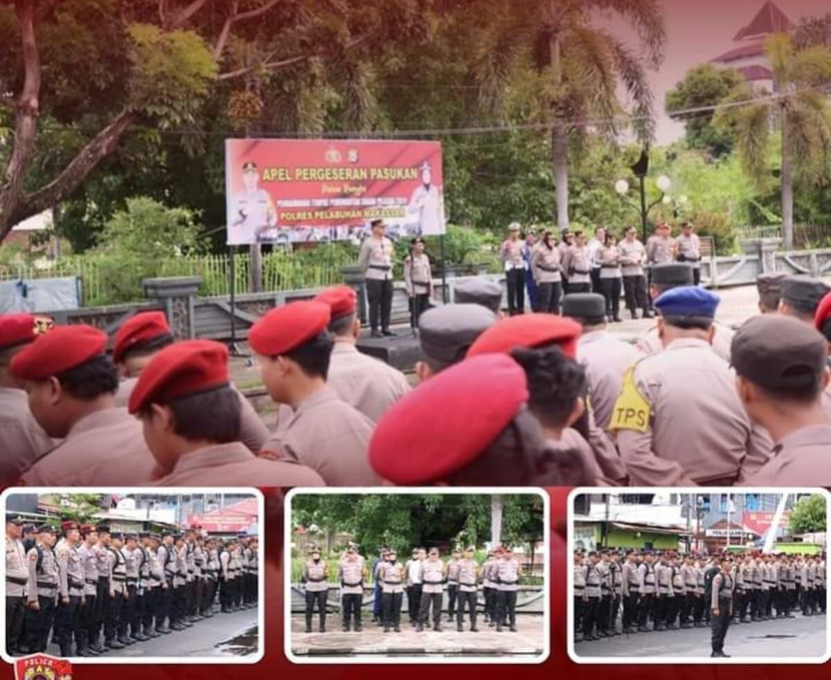 APEL -- Kapolres Pelabuhan Makassar, AKBP Restu Wijayanto, saat memimpin apel pergeseran pasukan dalam rangka pengamanan TPS di tiga kecamatan.
