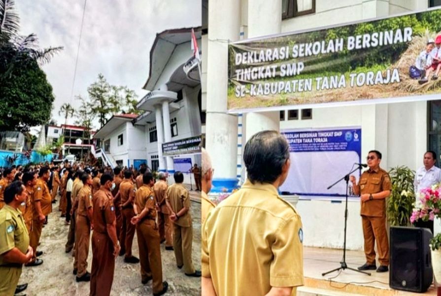 DEKLARASI -- Bupati Tana Toraja Zadraj Tombeg mendeklarasikan Sekolah Bersinar untuk tingkat SMP se- Tana Toraja diberanda Diknas, Makale, Senin (24/3).  
