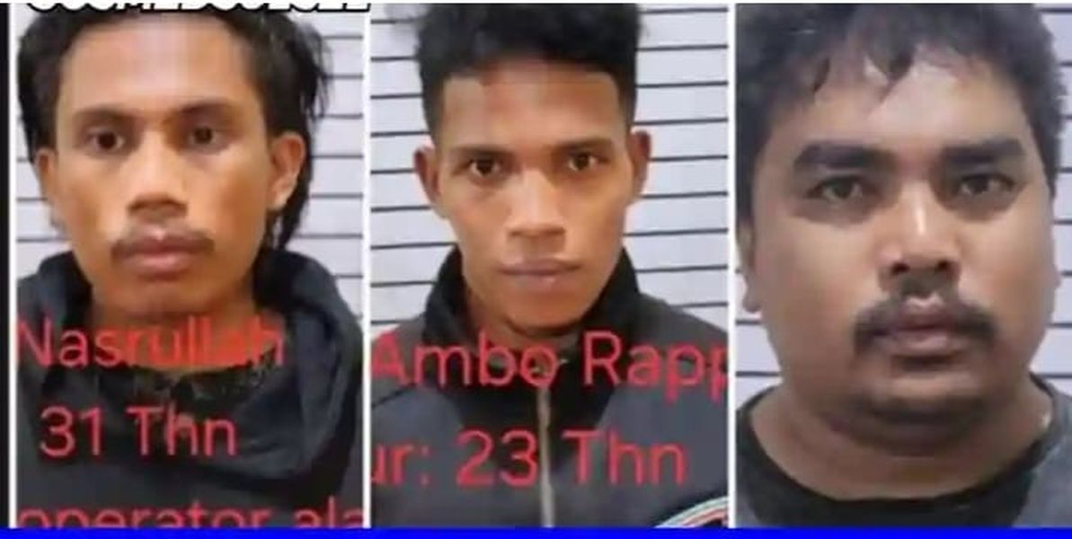 PENCURIAN -- Tiga tersangka pencurian sapi di TPA Antang yang diamankan di Polsek Manggala. 
