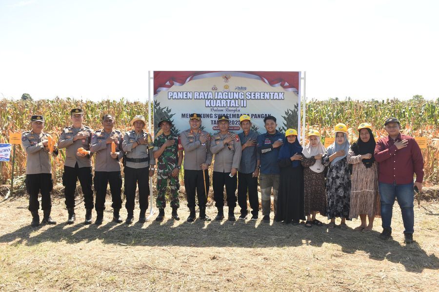 PANEN JAGUNG -- Kapolres Bulukumba AKBP Restu Wijayanto menghadiri panen jagung serentak di Dusun Bonto Bulaeng, Desa Padang, Kecamatan Gantarang, Kabupaten Bulukumba baru-baru ini. 
