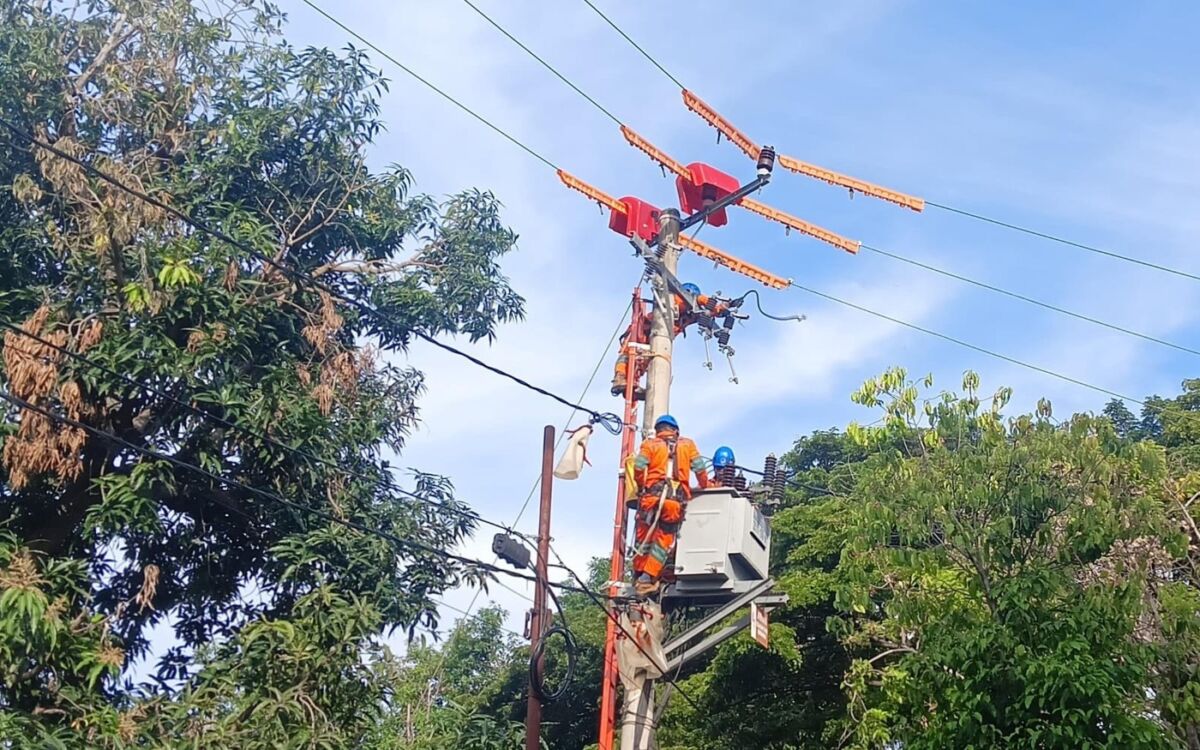 BERTEGANGAN -- Tim khusus Pekerjaan Dalam Keadaan Bertengangan tengah memelihara jaringan tanpa padam di Kabupaten Bantaeng, Sulawesi Selatan.
