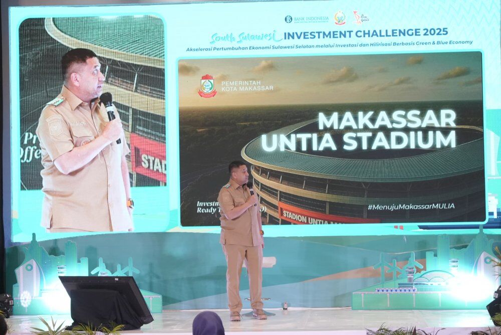 ist
TAWARKAN--Wali Kota Makassar, Munafri Arifuddin menawarkan mega proyek pembangunan Stadion Untia ke calon investor dalam Forum Final South Sulawesi Investment Challenge (SSIC) yang difasilitasi Bank Indonesia Perwakilan Sulsel, di Hotel Novotel, Senin (4/8).