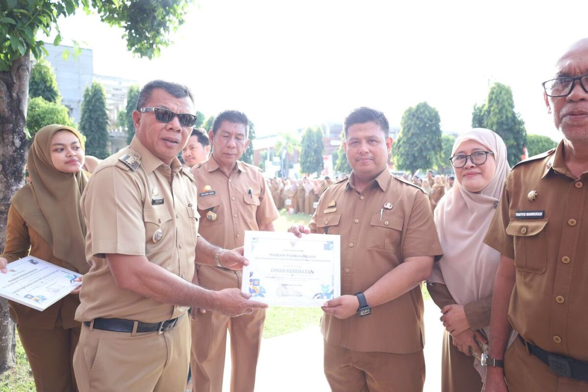 PENGHARGAAN -- Dinas Komunikasi Informatika dan Persandian (Diskominfo) Pemkab Bulukumba memberikan apresiasi kepada para pengelola data terbaik melalui penyerahan penghargaan penyelenggaraan SDI Tahun 2025. 
