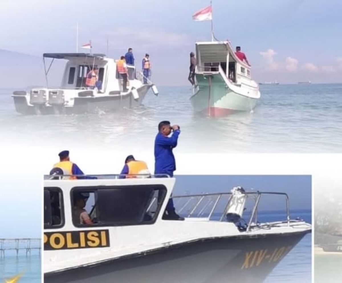 PATROLI -- Personel Satpolairud Polres Pelabuhan Makassar melaksanakan patroli di sekitar pulau-pulau di Kepulauan Sangkarrang
