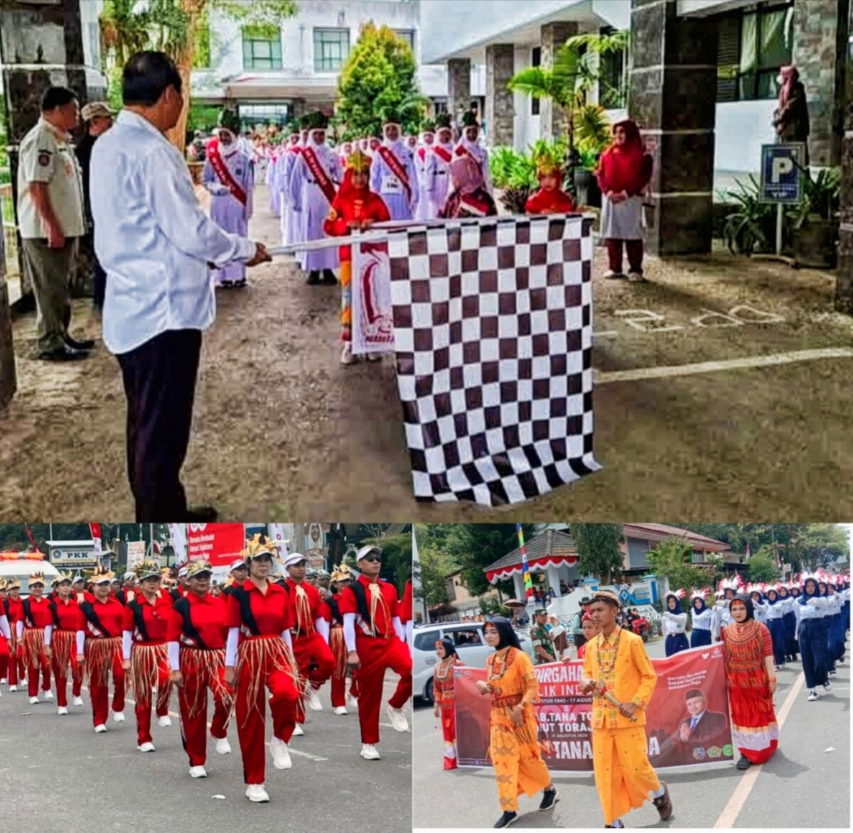 GERAK JALAN -- Pemkab Tator menggelar gerak jalan dengan menempuh jarak 2 km sebagai rangkaian  HUT ke-80 RI tahun 2025 dirangkaikan HUT ke-68 Tana Toraja, dan Hari Jadi ke-778 Toraja baru-baru ini. 
