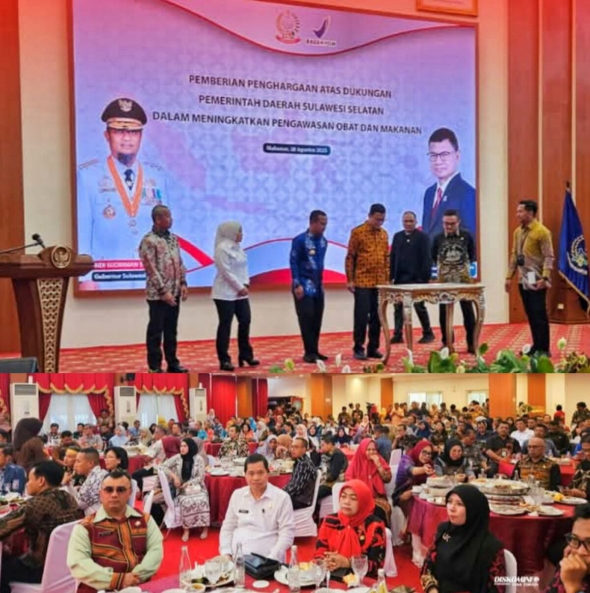PENGHARGAAN --Wabup Tator Erianto L Paundanan menghadiri penyerahan penghargaan dan penyuluhan Keamanan Pangan Program Makan Bergizi Gratis yang diselenggarakan Badan Pengawas Obat dan Makanan RI (BPOM) bekerja sama dengan Pemprov Sulsel di Aula Asta Cita Rujab Gubernur Sulsel baru-baru ini. 
