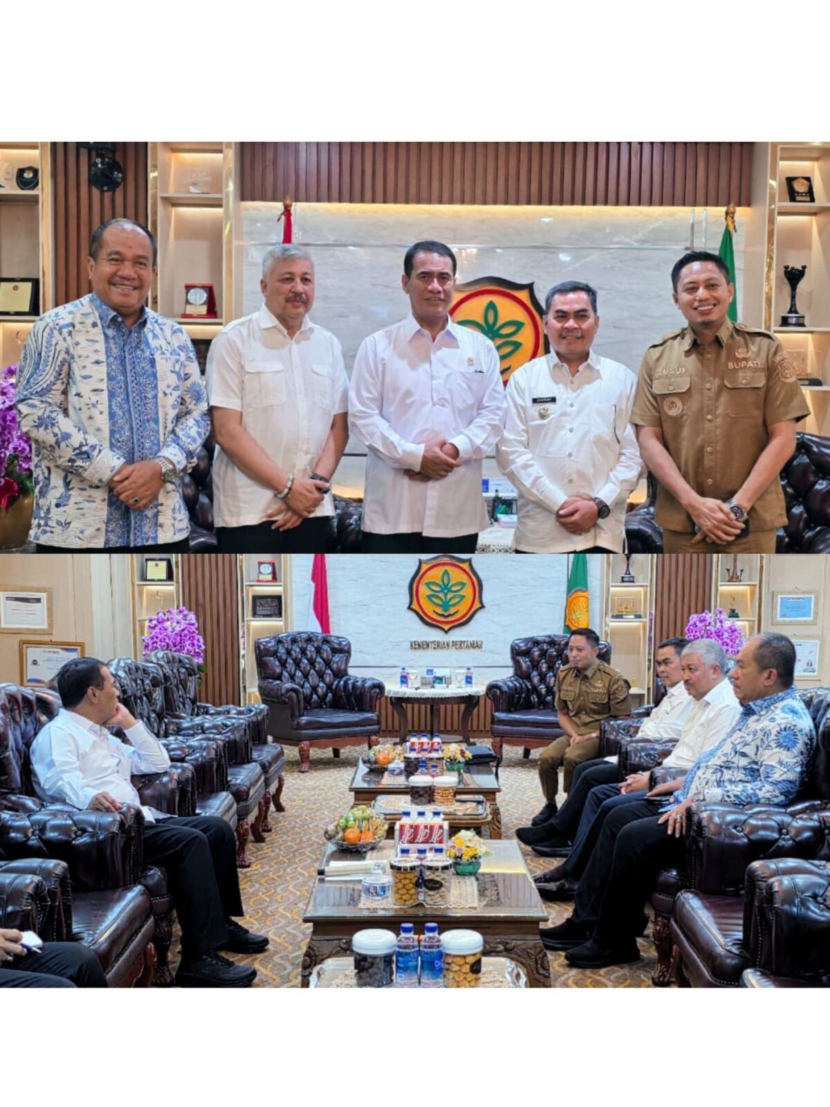BANTUAN -- Bupati Tator Zadrak Tombeg foto bersama Mentan RI Amran Sulaiman usai melakukan pertemuan di Kantor Kementan RI Jakarta, Selasa (9/9).
