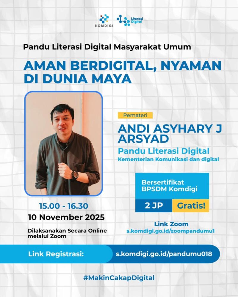 KEAMANAN -- Dosen dan peneliti ilmu komunikasi Universitas Pejuang Republik Indonesia sekaligus Pandu Literasi Digital Komdigi Andi Asy’hary J. Arsyad membagikan pandangannya tentang pentingnya keamanan, etika, dan empati di ruang digital, Selasa (11/11). 