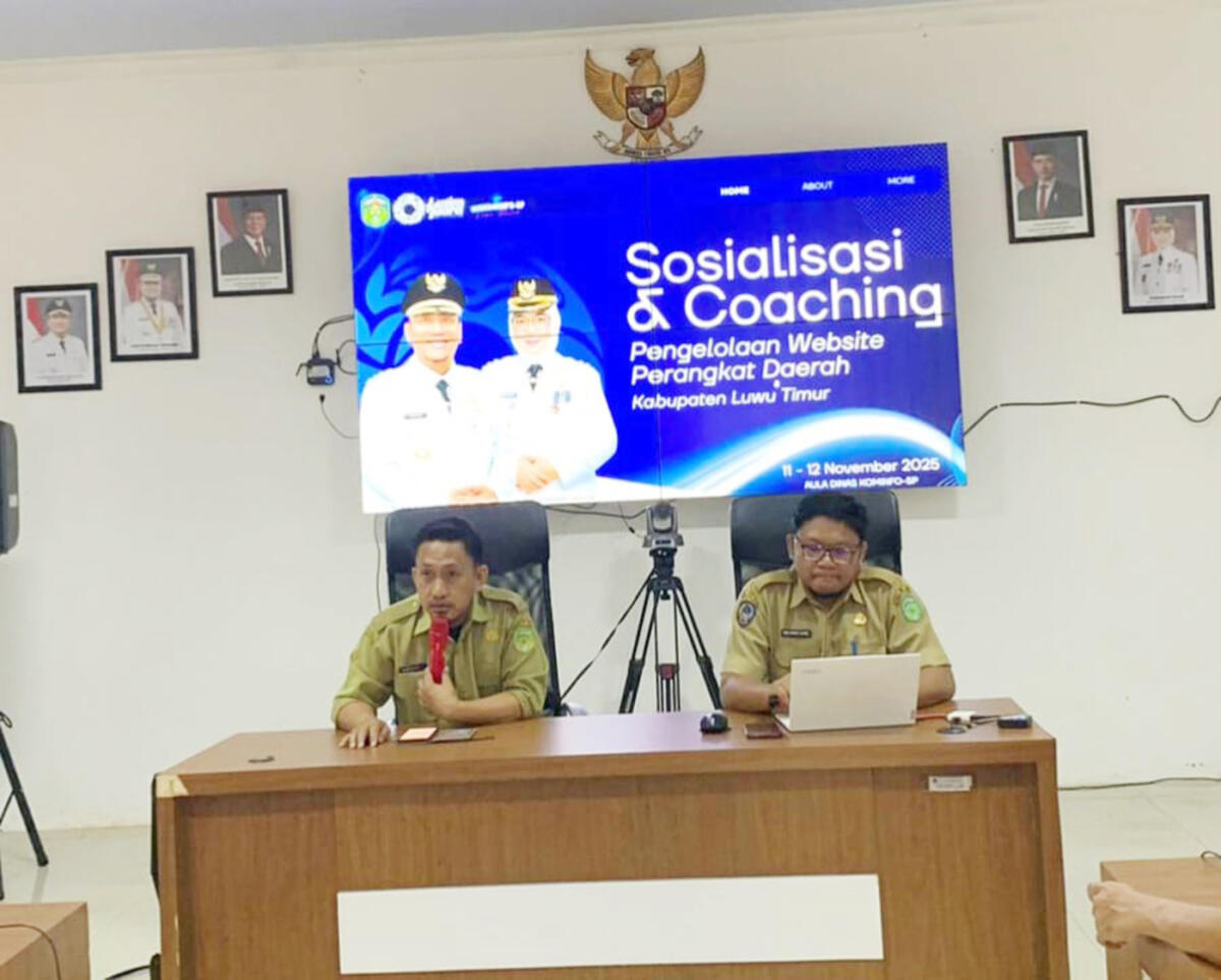 COACHING -- Pemerintah Kabupaten Luwu Timur melalui Dinas Komunikasi, Informatika, Statistik, dan Persandian (Diskominfo-SP) bidang Aplikasi dan Informatika (Aptika) mengadakan Coaching Pengelolaan Website Perangkat Daerah. Kegiatan ini diikuti oleh seluruh Organisasi Perangkat Daerah (OPD), Kecamatan, dan Kelurahan.
