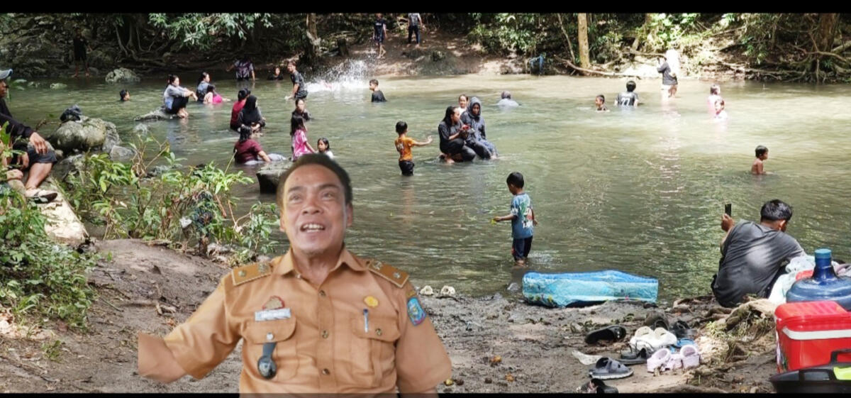 WASPADA -- Kades Bulue Abdul Majid menghimbau kepada pengunjung sungai untuk tetap menjaga kebersihan sungai dengan tidak membuang sampah disembarang tempat dan tetap waspada. 