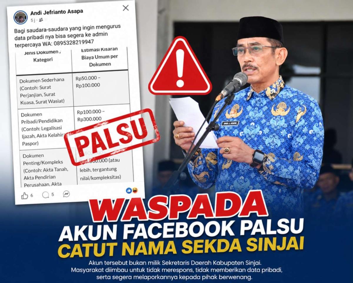 Waspada Hoaks! Akun Palsu Catut Nama Sekda Sinjai, Tawarkan Jasa Pengurusan Dokumen Berbayar
